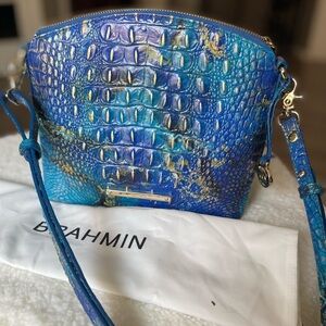 Brahmin Turquoise Blue with Gold Accents Embossed Crossbody